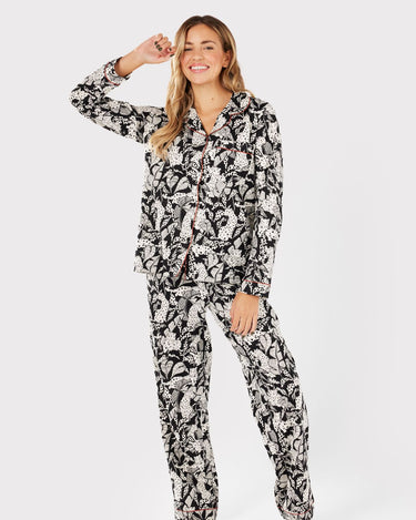 Black & White Jungle Leopard Organic Cotton Button Up Long Pyjama Set